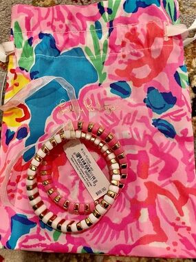 Lilly Pulitzer Pink, White & Gold Beaded Stretch Bracelet Duo